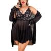 imageAvidlove Plus Size Lingerie Sexy Lingerie Set Womens Exotic Nightgowns Lace Chemise Lingerie Side Slit NightdressBlack