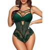 imageAvidlove Women Floral Lace Harness Lingerie Bodysuit One Piece Teddy Babydoll Nightgown Dark Green
