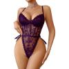 imageAvidlove Women Teddy Lingerie Deep V Lace Bodysuit Lingerie One Piece Mini Babydoll Satiny Side BowPurple