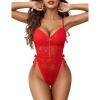 imageAvidlove Women Teddy Lingerie Deep V Lace Bodysuit Lingerie One Piece Mini Babydoll Satiny Side BowRed