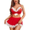 imageAvidlove Womens Lingerie Sexy Christmas Set Santa Babydoll Lingerie Lace Trim Bra and Skirt Reindeer Print Lingerie DressChristmas Red