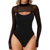 imageAvidlove Womens Long Sleeve Bodysuits Mock Turtle Neck Shapewear Bodysuit Sexy Mesh Bodysuit Two Piece Outfit Cami TopsBlack