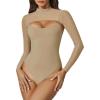 imageAvidlove Womens Long Sleeve Bodysuits Mock Turtle Neck Shapewear Bodysuit Sexy Mesh Bodysuit Two Piece Outfit Cami TopsKhaki