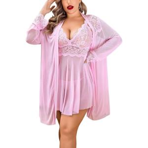 imageAvidlove Plus Size Lingerie Sexy Lingerie Set Womens Exotic Nightgowns Lace Chemise Lingerie Side Slit NightdressDark Pink
