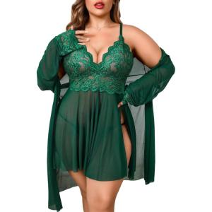 imageAvidlove Plus Size Lingerie Sexy Lingerie Set Womens Exotic Nightgowns Lace Chemise Lingerie Side Slit NightdressGreen