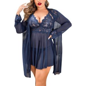 imageAvidlove Plus Size Lingerie Sexy Lingerie Set Womens Exotic Nightgowns Lace Chemise Lingerie Side Slit NightdressNavy Blue