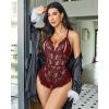 imageAvidlove Teddy Lingerie for Women Sexy Cut Out Lace Bodysuit One Piece Criss Cross Backless Mini BabydollDark Red