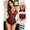 imageAvidlove Teddy Lingerie for Women Sexy Cut Out Lace Bodysuit One Piece Criss Cross Backless Mini BabydollDark Red