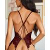 imageAvidlove Teddy Lingerie for Women Sexy Cut Out Lace Bodysuit One Piece Criss Cross Backless Mini BabydollDark Red