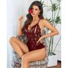 imageAvidlove Teddy Lingerie for Women Sexy Cut Out Lace Bodysuit One Piece Criss Cross Backless Mini BabydollDark Red