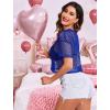 imageAvidlove Womens Sheer Fishnet Top Sexy Short Sleeves Net T Shirts Crop TopBlue