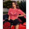 imageAvidlove Womens Sheer Fishnet Top Sexy Short Sleeves Net T Shirts Crop TopHot Pink