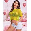 imageAvidlove Womens Sheer Fishnet Top Sexy Short Sleeves Net T Shirts Crop TopNeon Yellow