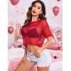 imageAvidlove Womens Sheer Fishnet Top Sexy Short Sleeves Net T Shirts Crop TopRed