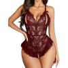 imageAvidlove Teddy Lingerie for Women Sexy Cut Out Lace Bodysuit One Piece Criss Cross Backless Mini BabydollDark Red