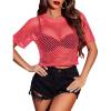imageAvidlove Womens Sheer Fishnet Top Sexy Short Sleeves Net T Shirts Crop TopHot Pink