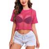 imageAvidlove Womens Sheer Fishnet Top Sexy Short Sleeves Net T Shirts Crop TopRose