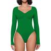 imageAvidlove Bodysuit for Women Long Sleeve Double Lined Tank Top V Neck Bodysuit Tummy Control ShapewearGreen