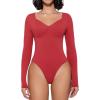 imageAvidlove Bodysuit for Women Long Sleeve Double Lined Tank Top V Neck Bodysuit Tummy Control ShapewearWine Red