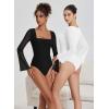 imageAvidlove Bodysuits for Women Long Bell Sleeve Mesh Square Neck Body Suits Going Out Ruched Bodysuit Tops Concert OutfitsBlack