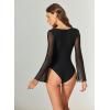 imageAvidlove Bodysuits for Women Long Bell Sleeve Mesh Square Neck Body Suits Going Out Ruched Bodysuit Tops Concert OutfitsBlack