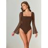 imageAvidlove Bodysuits for Women Long Bell Sleeve Mesh Square Neck Body Suits Going Out Ruched Bodysuit Tops Concert OutfitsBrown