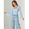 imageAvidlove Bodysuits for Women Long Bell Sleeve Mesh Square Neck Body Suits Going Out Ruched Bodysuit Tops Concert OutfitsLight Blue
