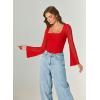 imageAvidlove Bodysuits for Women Long Bell Sleeve Mesh Square Neck Body Suits Going Out Ruched Bodysuit Tops Concert OutfitsRed