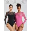 imageAvidlove Lace Long Sleeve Bodysuit for Women Crew Neck Body Suits Slimming Going Out Concert Tops Fall OutfitsBlack