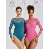 imageAvidlove Lace Long Sleeve Bodysuit for Women Crew Neck Body Suits Slimming Going Out Concert Tops Fall OutfitsBlue Green