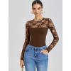 imageAvidlove Lace Long Sleeve Bodysuit for Women Crew Neck Body Suits Slimming Going Out Concert Tops Fall OutfitsBrown