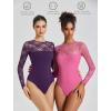 imageAvidlove Lace Long Sleeve Bodysuit for Women Crew Neck Body Suits Slimming Going Out Concert Tops Fall OutfitsDark Purple