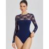 imageAvidlove Lace Long Sleeve Bodysuit for Women Crew Neck Body Suits Slimming Going Out Concert Tops Fall OutfitsNave Blue
