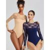 imageAvidlove Lace Long Sleeve Bodysuit for Women Crew Neck Body Suits Slimming Going Out Concert Tops Fall OutfitsNude