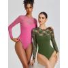 imageAvidlove Lace Long Sleeve Bodysuit for Women Crew Neck Body Suits Slimming Going Out Concert Tops Fall OutfitsOlive Green