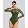 imageAvidlove Lace Long Sleeve Bodysuit for Women Crew Neck Body Suits Slimming Going Out Concert Tops Fall OutfitsOlive Green