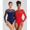 imageAvidlove Lace Long Sleeve Bodysuit for Women Crew Neck Body Suits Slimming Going Out Concert Tops Fall OutfitsRed