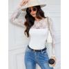 imageAvidlove Lace Long Sleeve Bodysuit for Women Crew Neck Body Suits Slimming Going Out Concert Tops Fall OutfitsWhite