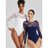 imageAvidlove Lace Long Sleeve Bodysuit for Women Crew Neck Body Suits Slimming Going Out Concert Tops Fall OutfitsWhite