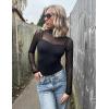imageAvidlove Long Sleeve Bodysuits for Women Mock Neck Sheer Mesh Sleeve Bodysuit Double Lined Leotards Shirt Going Out TopBlack