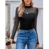 imageAvidlove Long Sleeve Bodysuits for Women Mock Neck Sheer Mesh Sleeve Bodysuit Double Lined Leotards Shirt Going Out TopBlack