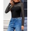 imageAvidlove Long Sleeve Bodysuits for Women Mock Neck Sheer Mesh Sleeve Bodysuit Double Lined Leotards Shirt Going Out TopBlack