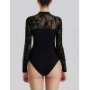 imageAvidlove Long Sleeve Bodysuits for Women Mock Neck Sheer Mesh Sleeve Bodysuit Double Lined Leotards Shirt Going Out TopBlack Geometric