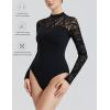 imageAvidlove Long Sleeve Bodysuits for Women Mock Neck Sheer Mesh Sleeve Bodysuit Double Lined Leotards Shirt Going Out TopBlack Geometric