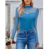 imageAvidlove Long Sleeve Bodysuits for Women Mock Neck Sheer Mesh Sleeve Bodysuit Double Lined Leotards Shirt Going Out TopBlue