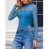 imageAvidlove Long Sleeve Bodysuits for Women Mock Neck Sheer Mesh Sleeve Bodysuit Double Lined Leotards Shirt Going Out TopBlue