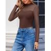 imageAvidlove Long Sleeve Bodysuits for Women Mock Neck Sheer Mesh Sleeve Bodysuit Double Lined Leotards Shirt Going Out TopBrown