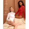 imageAvidlove Long Sleeve Bodysuits for Women Mock Neck Sheer Mesh Sleeve Bodysuit Double Lined Leotards Shirt Going Out TopRed