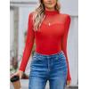 imageAvidlove Long Sleeve Bodysuits for Women Mock Neck Sheer Mesh Sleeve Bodysuit Double Lined Leotards Shirt Going Out TopRed