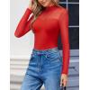 imageAvidlove Long Sleeve Bodysuits for Women Mock Neck Sheer Mesh Sleeve Bodysuit Double Lined Leotards Shirt Going Out TopRed